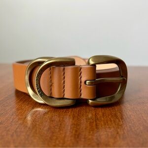 COLE HAAN Organic Harness Leather Belt Women's XL Tan Gold Buckle